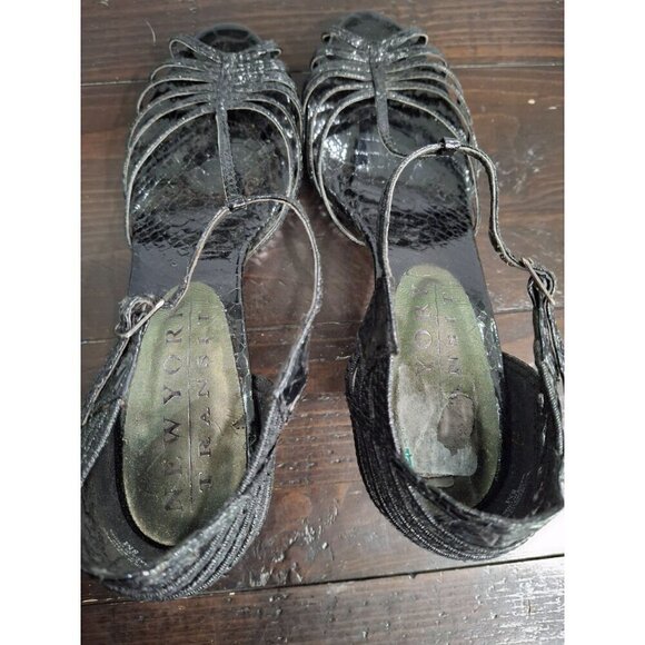 EUC New York Transit Black Metallic Strappy Open-Toe Heels/Sz. 8M - Picture 7 of 9